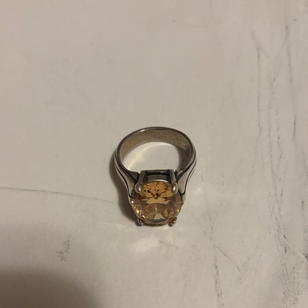 Silver Ring with Champagne Oval Stone - Picture 2 of 3